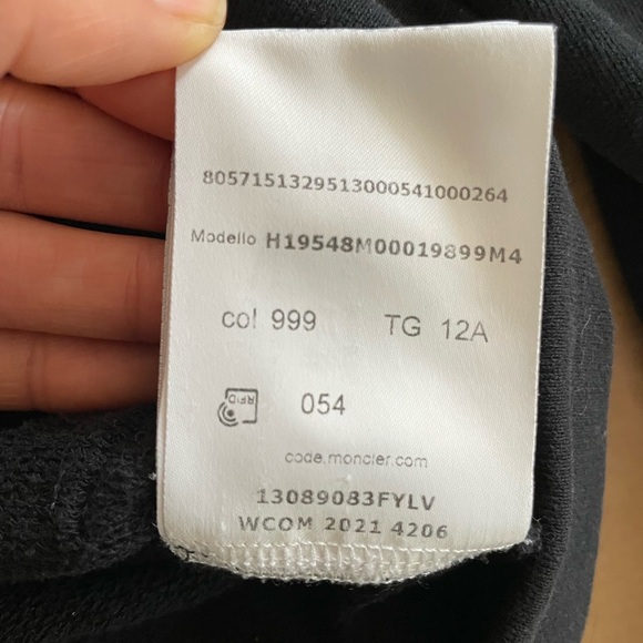 Moncler Kids Black Zip-Up Hoodie Jacket | Size 12A | Designer Youth Outerwear - Picture 7 of 8